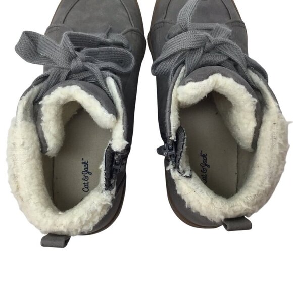 Cat & Jack Barnett Sherpa Lined Boy's Boots Sneakers Gray Sz 5 Side Zip High Top - Picture 6 of 10